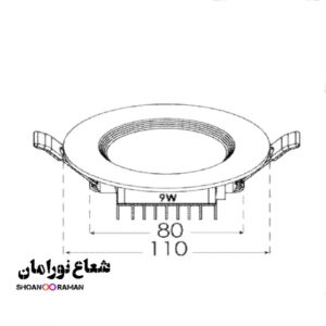 چراغ توکار سولاریس ۹ وات دایره‌ای پارس شعاع توس