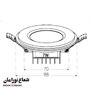 چراغ توکار گلاریس ۷ وات دایره‌ای پارس شعاع توس