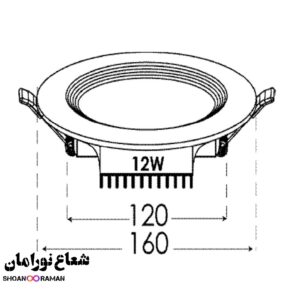 چراغ توکار سولاریس 12 وات دایره‌ای پارس شعاع توس