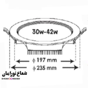 چراغ توکار سولاریس 30 وات دایره‌ای پارس شعاع توس