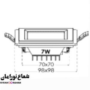 چراغ توکار گلاریس ۷ وات مربعی پارس شعاع توس