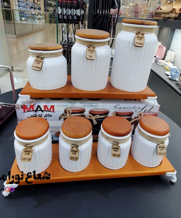 ست پا سماوری و جا ادویه گلس کالر استند و درب چوبی مام لوکس رنگ سفید